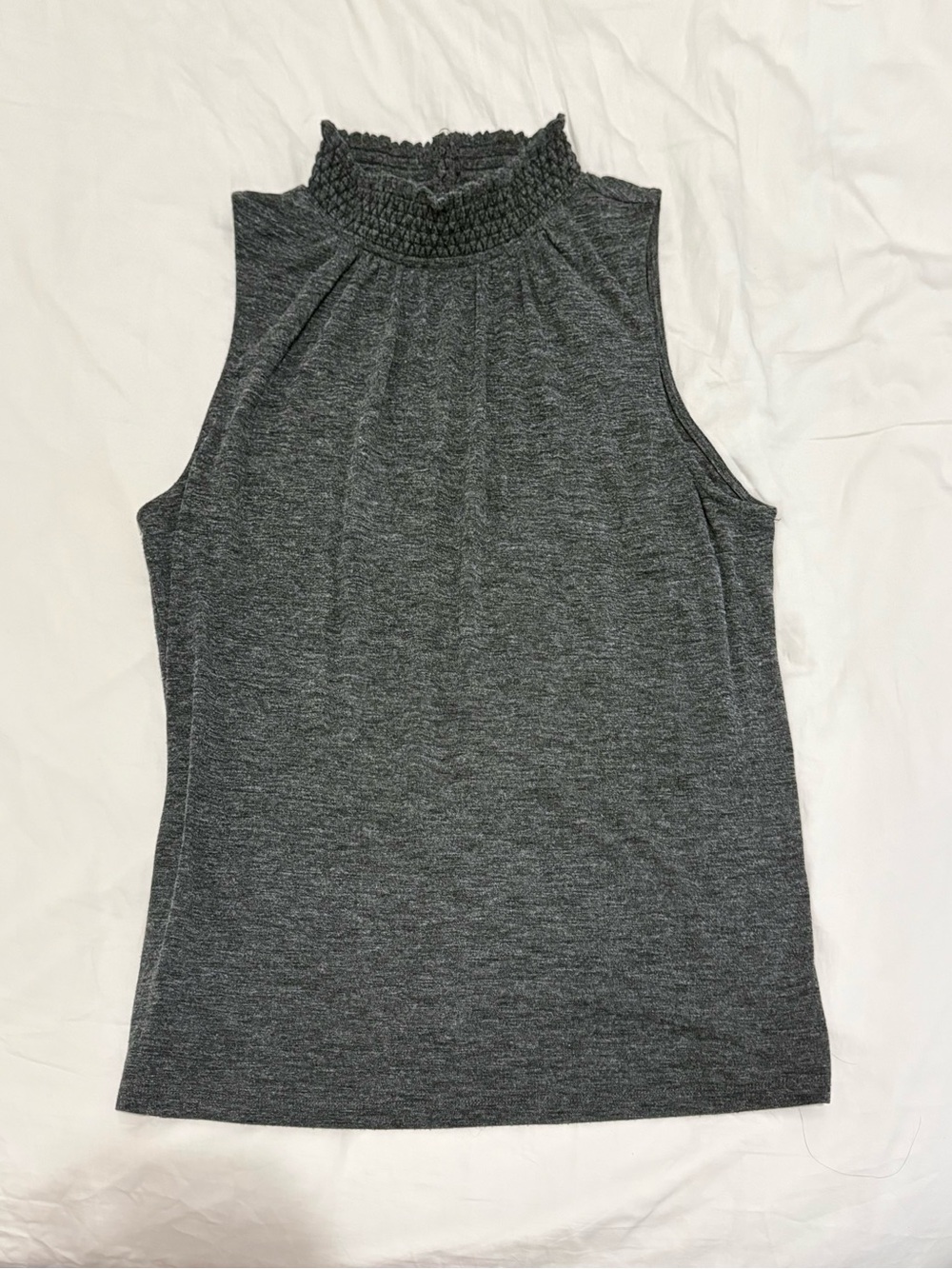 LOFT Sleeveless Smocked Mock Neck Tank - Charcoal